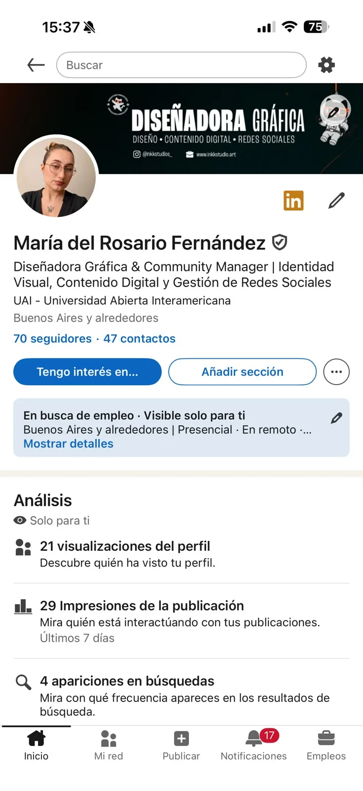 Perfil de LinkedIn de Rosario Fernández